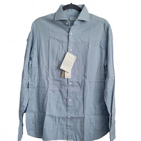 NEW GUGLIELMINOTTI men's vintage button-down dress shirt in light blue